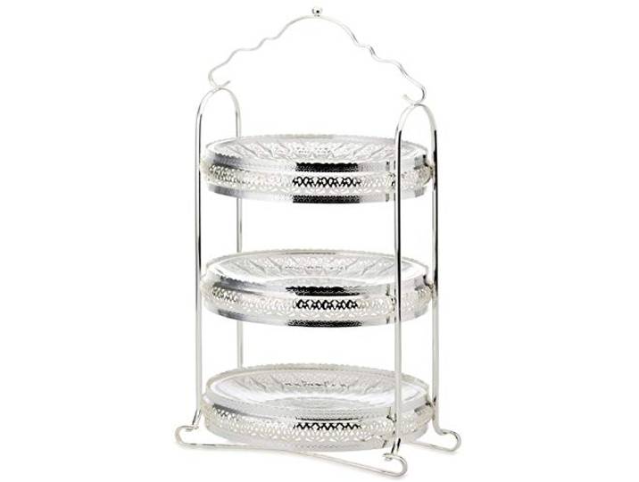 versilberte Etagere mit 3 Etagen - großer Servier-Ständer 45 cm mit 3 Tellern - Deko-Ständer 3-stöckig - ideal für Obst, Pralinen, Nüsse, Konfekt, Gebäck oder Snacks