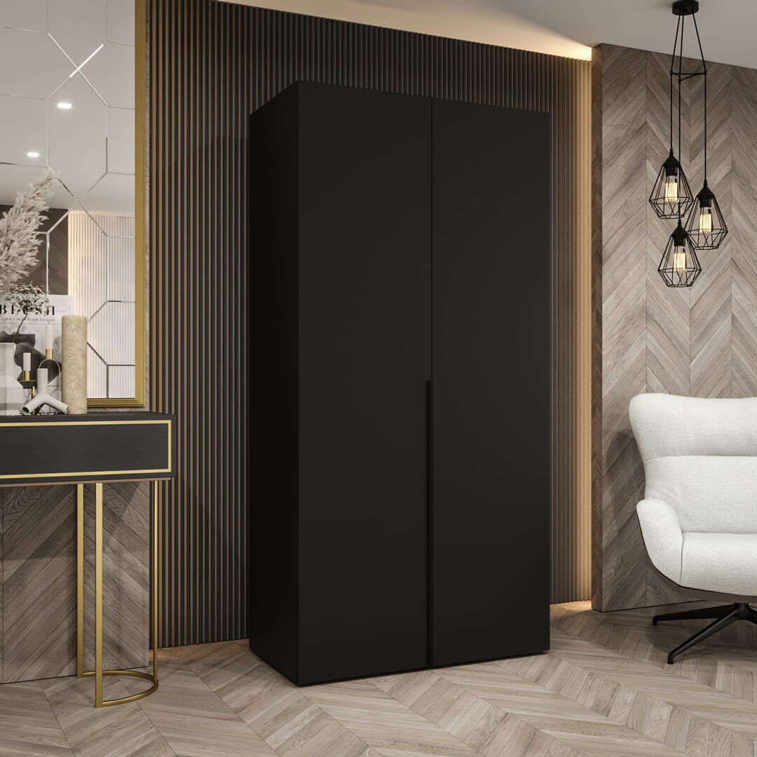 Latitude Run Oak Artisan Bia I Hinged Door Wardrobe 100cm - Warm Woodgrain Minimalism Black 100cm W X 52cm D