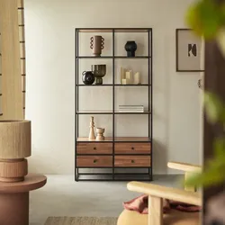 Bücherregal Wandregal 175cm industrieller Stil Materialmix Metall und Massivholz