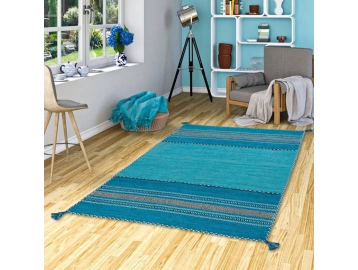 Tapis kilim - PERGAMON - Navarro - Turquoise - 170x240 cm - Coton naturel