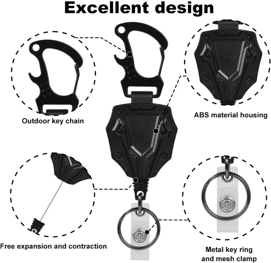 INF Porte-clés Rétractable avec Câble en Acier - Anti-Perte