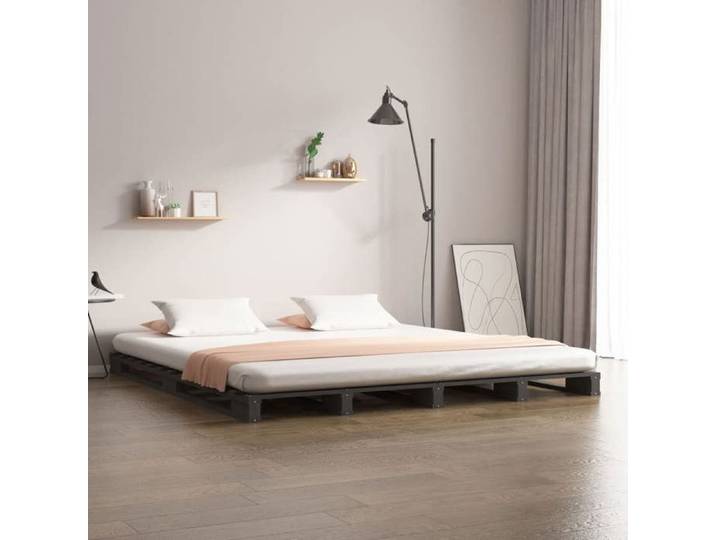 Lit double Adulte Lit de palette - SOLOMON - gris 140x190 cm bois massif JILL'S 17192