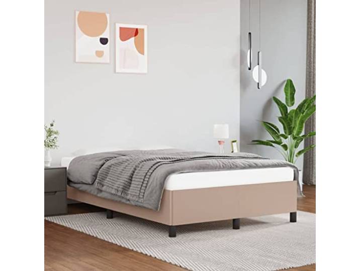 Kunstleder Bettgestell mit Stützbeinen Stabil 120x190cm Cappuccino Braun Bettgestell ohne Matratze Cappuccino-Braun 120x190cm Kunstleder mit Kopfteil Massivholz Lattenrost Stabil Stilvoll