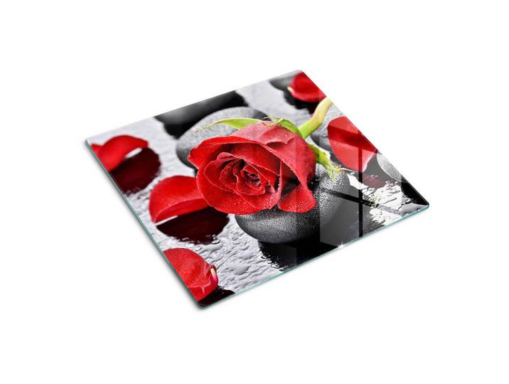 Tulup Glasplatte 60x52 cm Rote Rose, Glas, 60x0.4x52 cm, Küchen, Küchenelektrogeräte, Herde, Herdabdeckplatten