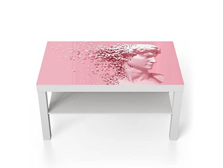 DEQORI Glastisch weiß groß 90x50 cm Motiv Desintegrierter David ausgefallener Beistelltisch aus Glas Hochglanz Couchtisch fürs Wohnzimmer moderner Couch Tisch mit Design