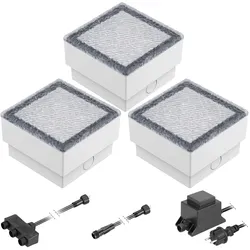 ledscom.de LED Pflaster-Stein Gorgon Boden-Einbauleuchte für außen, 10x10cm, 12V, warm-weiß 3er Set