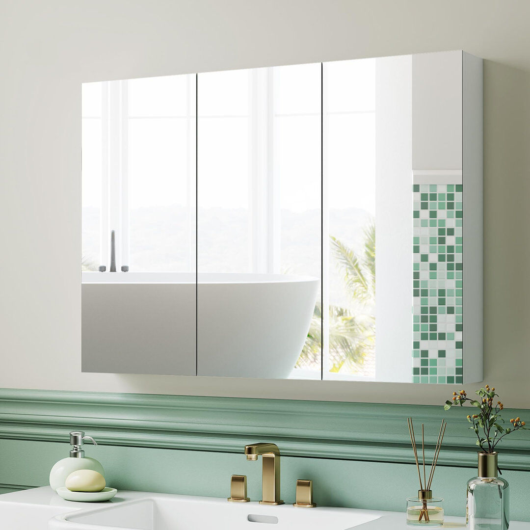 Latitude Run 91.5 mm W 65 mm H Wall Mounted Framed Mirrored Bathroom Cabinets Shelves with Mirror Natural 65mm H