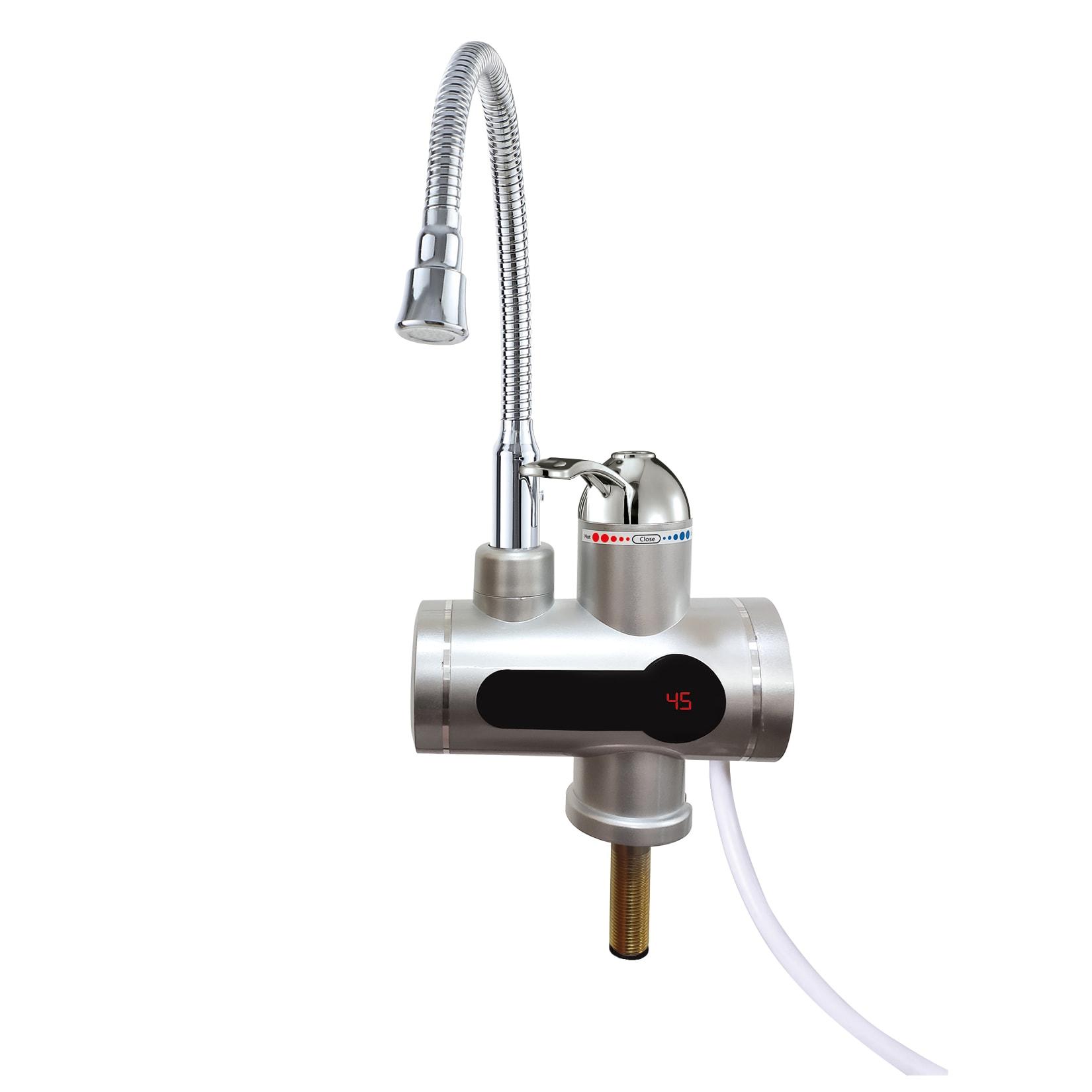 Mauk Wasserhahn mit Durchlauferhitzer, flexiblem Hals und Temperaturanzeige 3KW silber