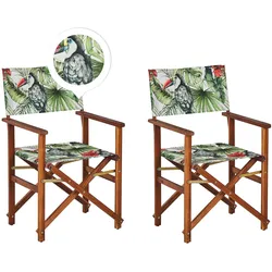 GARTENSTUHL 2er-Set Akazienholz dunkelbraun Auflagen grau/bunt Tukanmotiv Cine