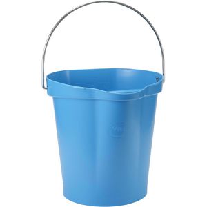 Vikan Putzeimer Hygienischer Eimer, 12 Liter, rund, aus Kunststoff, blau, mit Ausgussöffnung