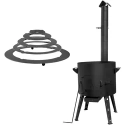 4BIG.fun Ø44 Uchag 2mm Stahl Utschak mit Schornstein Adapter-Ringe Utschag Abzugsrohr Campingofen Feuerstelle Feldküche Außenküche Eintopfofen Gulaschkanone