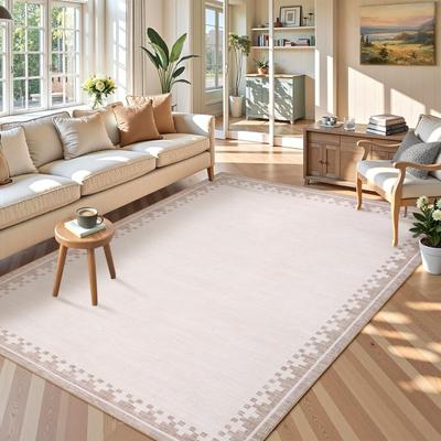 Garvee Modern Check Border Washable Area Rug