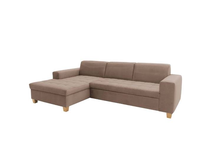 Ecksofa Roblin Braun Samt Loana 266 x 80 x 162cm Longchair davorstehend links Schlaffunktion Natur