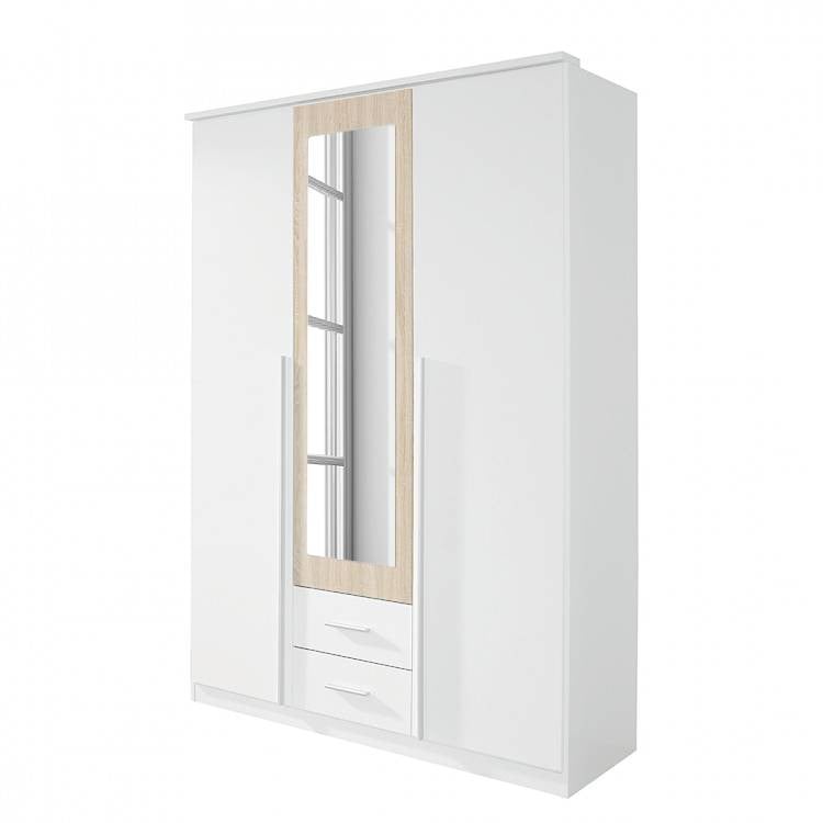 home24 Draaideurkast Krefeld wit/Sonoma eikenhout look, Breedte: 91 cm