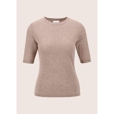 Longpullover MADELEINE "Kaschmirpullover Feinstrickpullover mit Kaschmiranteil", Damen, Gr. 36/38, braun (berber, melange), Obermaterial: 90% Schurwolle WV. 10% Kaschmir WS., Modern, normal, Pullover Longpullover, Feinstrickpullover mit Halbarm