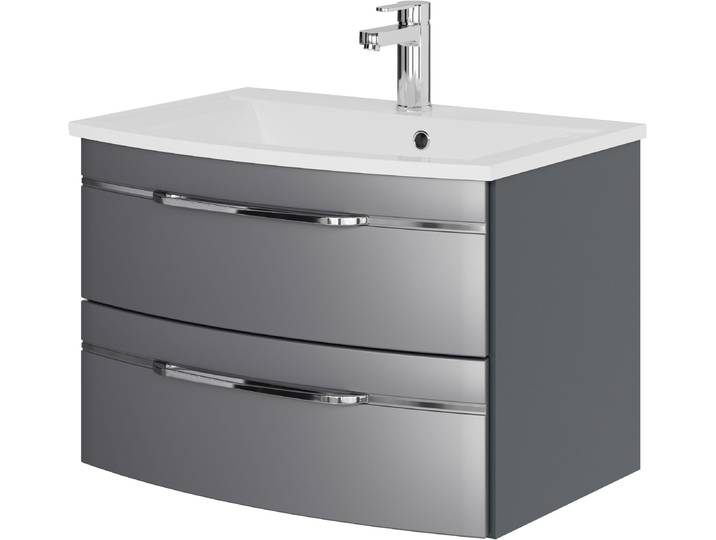 Waschtisch SAPHIR Serie 7045 Mineralmarmor-Waschtisch und Unterschrank, 71,5 cm breit , grau (stahlgrau metallic), B:71,5cm H:50,2cm T:49,8cm, Waschtische, Waschtisch, Waschplatz mit 2 Schubladen, Badmöbel Set mit Waschtisch