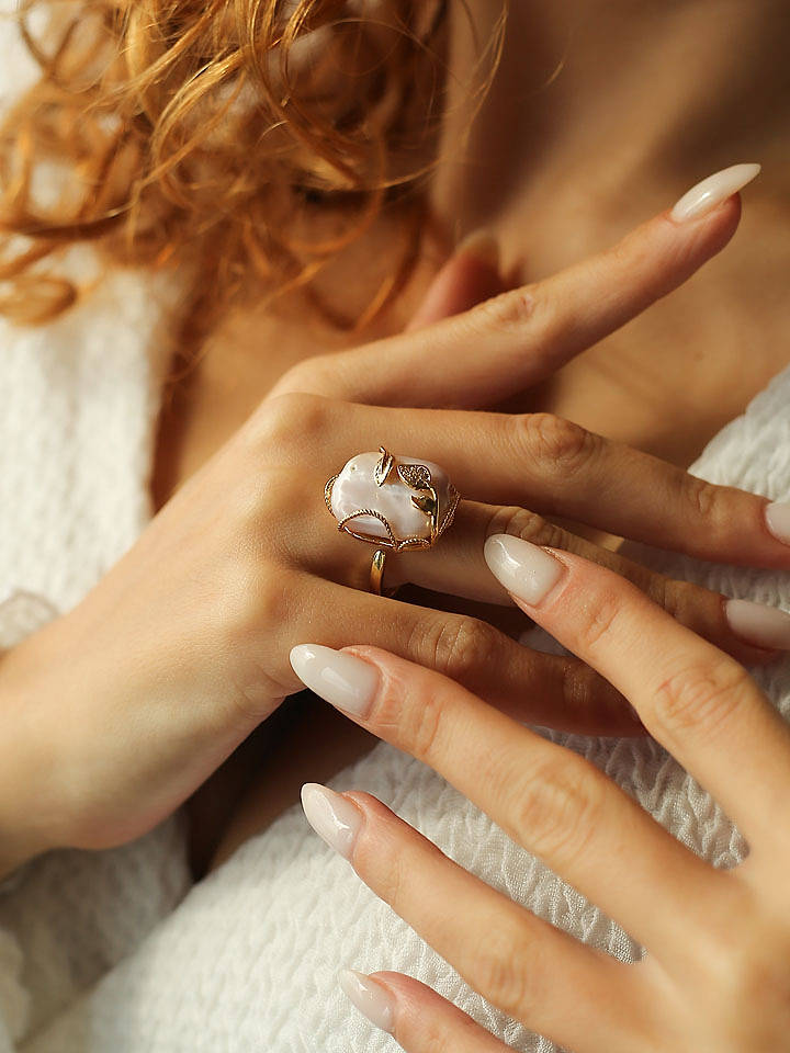 L'Atelier de Gaia Vergold. Ring mit Perle - onesize