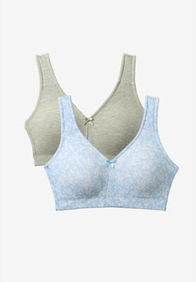Plus Size Women's 2-Pack Cotton Full Coverage Bra by Comfort Choice in Sky Blue Floral Pack (Size 44 DDD)