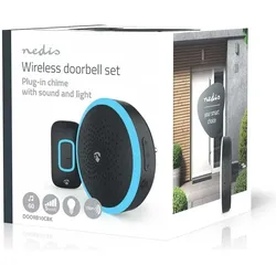 Nedis, Klingel + Türsprechanlage, TÜRKLINGEL-SET-DRAHTLOS (DOORB10CBK SW) (Funk 433-Mhz, Kabellos)