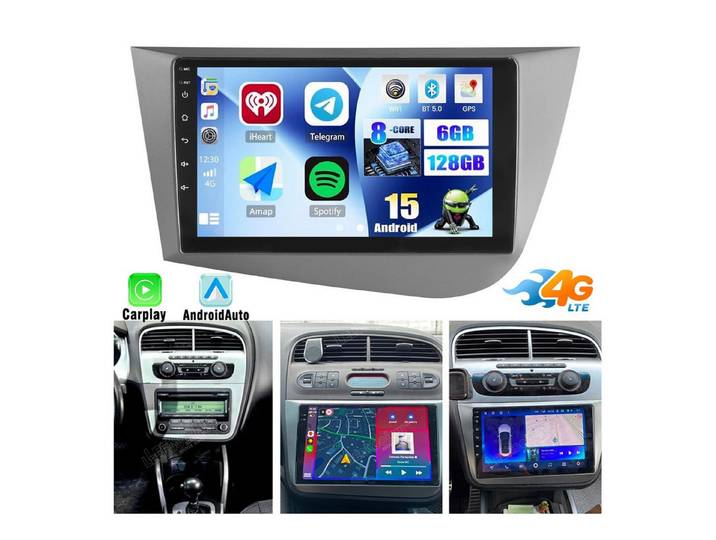 ESSGOO Für Seat Leon 1P1 2005-12 6+128G Android 15 Autoradio Carplay GPS NAVI Navigationsgerät (Carplay Android Auto Bluetooth EQ USB GPS Navi WIFI Touchscreen)