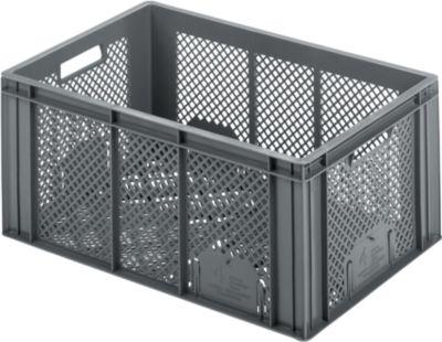 Euro Box Obst- und Gemüsekasten, lebensmittelecht, Inhalt 55,7 L, durchbrochene Version, grau