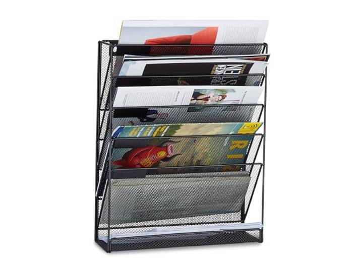 Relaxdays Porte-revues Mural Porte-journaux Porte-Magazines 6 casiers HxlxP: 40 x 32 x 10 cm\, Noir