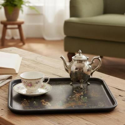 Storied Home "Decorative Hand-Painted Metal Tray with Forest Landscape - 25.0""L x 19.5""W x 1.25""H"