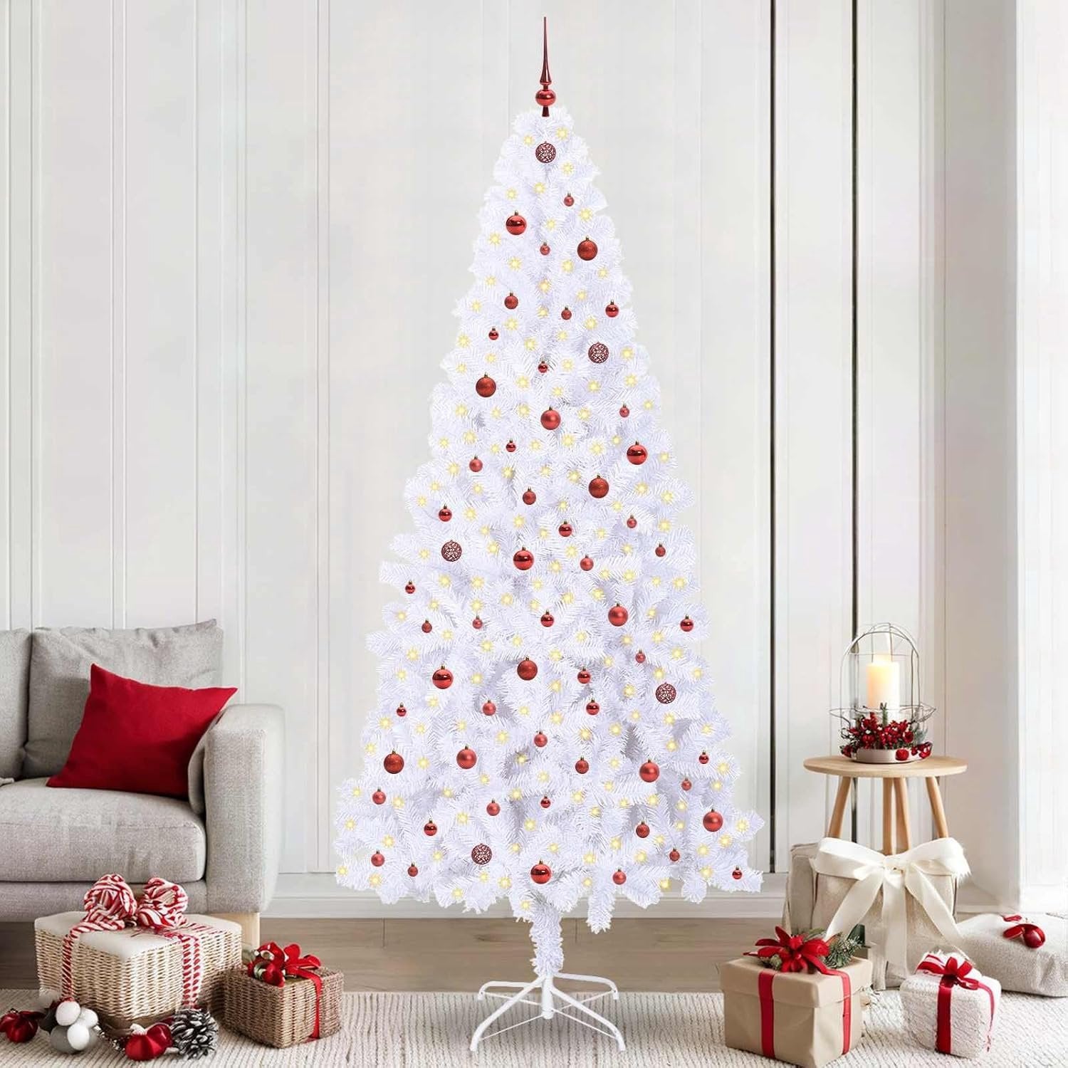 ZXQVLMRS Kunstkerstboom met LED-verlichting, PVC en staal, Hoogte: 240 cm