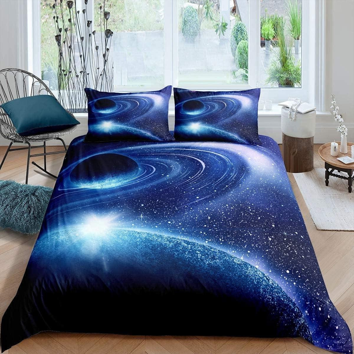 Blauwe Dekbedset Ruimte van Zachte Microvezel - Super King Beddengoed Set