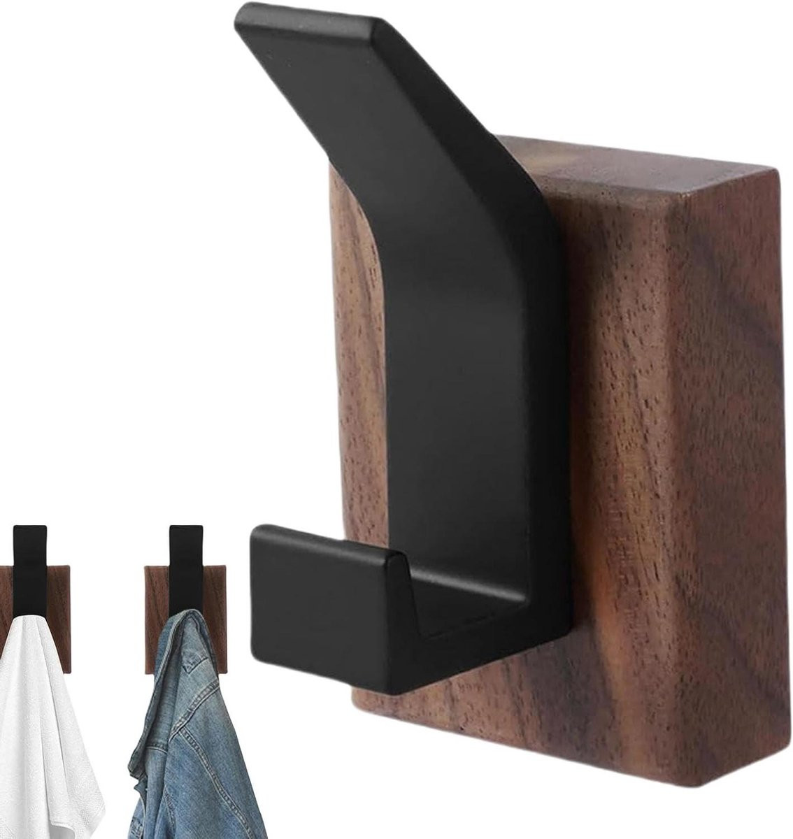 Houten wandhaak voor jassen en accessoires in walnoot