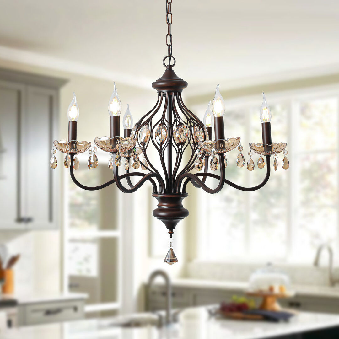 Blue Elephant Enye 6 - Light Dimmable Classic / Traditional Crystal Chandelier Brown 65cm H X 62cm W X 62cm D