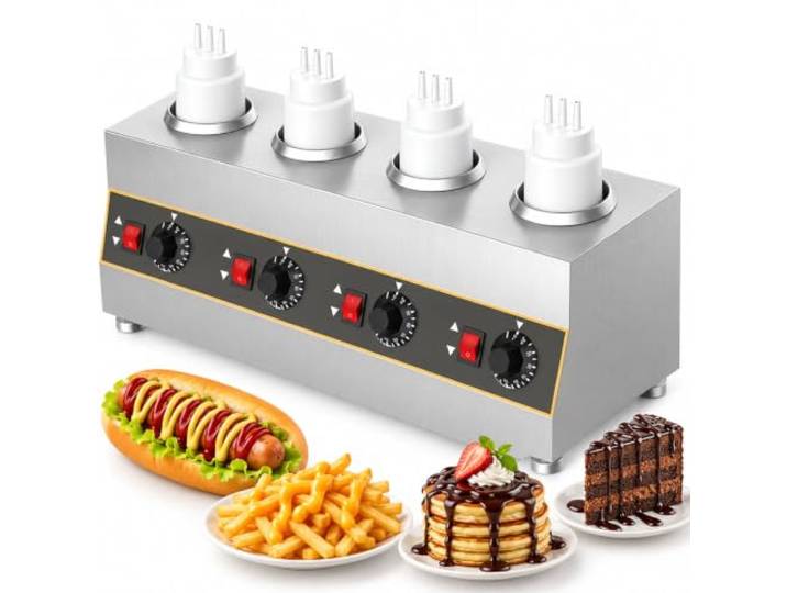 Soßenwärmer Mit 4 Flaschen, Edelstahl-saucenwärmer Für Arbeitsplatte, 30–85 °c Einstellbar, 4 × 650 Ml, Wasserbad- Oder Trockenheizung Für Cafés Und Restaurants