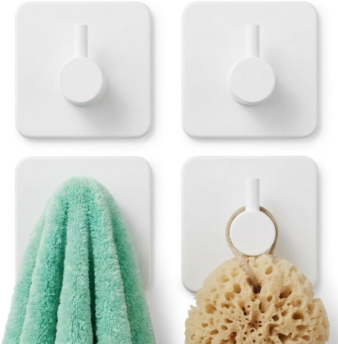 edihome Handdoekhaak Zelfklevend van RVS, Wandhaak voor Badkamer en Keuken, Wit, Set van 4 stuks
