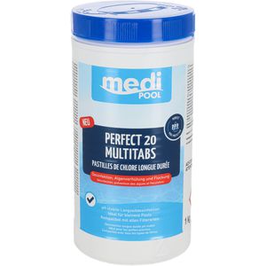 mediPOOL Chlor Perfect 20 organisch, langsamlösliche Multitabs, für Pools, 90 % Chlorgehalt, 50 x 20 g, Dose 1 kg