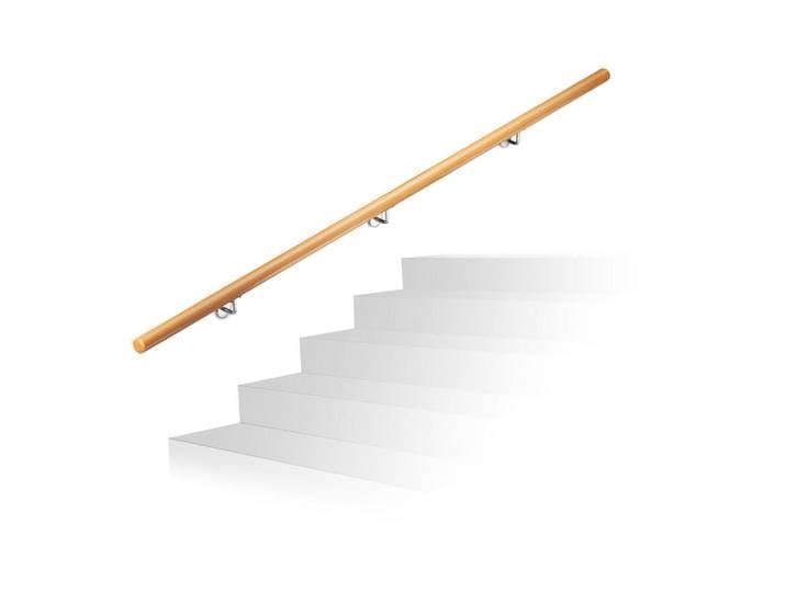 Relaxdays Handlauf Buche Wandmontage 2000 mm, Hellbraun, Holz, Metall, 200x4.2x4.2 cm, Badezimmer, Baden & Duschen, Badewannengriffe