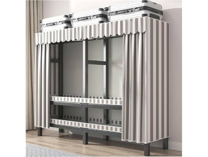 MmcdylyhEU Tragbarer, Faltbarer Kleiderschrank mit Abdeckung, Kleiderständer aus Stahl mit Hängestangen, stehender Kleidungsorganisator for Schlafzimmer(Grey1,125x178x52cm)