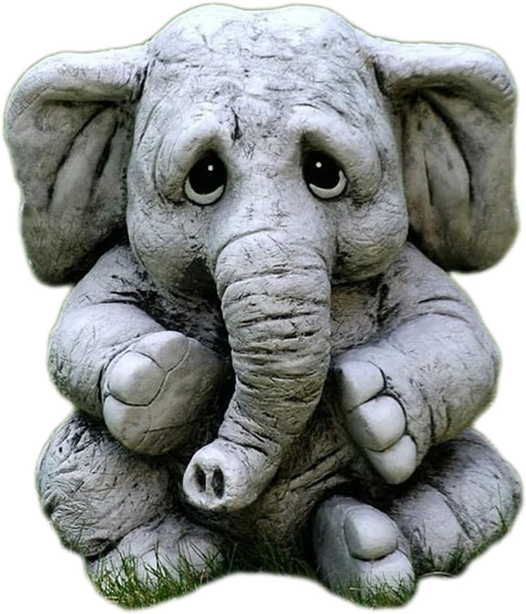 Handgeschilderd Baby Olifant Beeldje - Wit - Hoogte: 15 cm