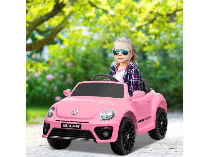 AIYAPLAY Véhicule électrique pour enfants, VW Coccinelle, 3-5 km/h, avec télécommande & musique, Rose