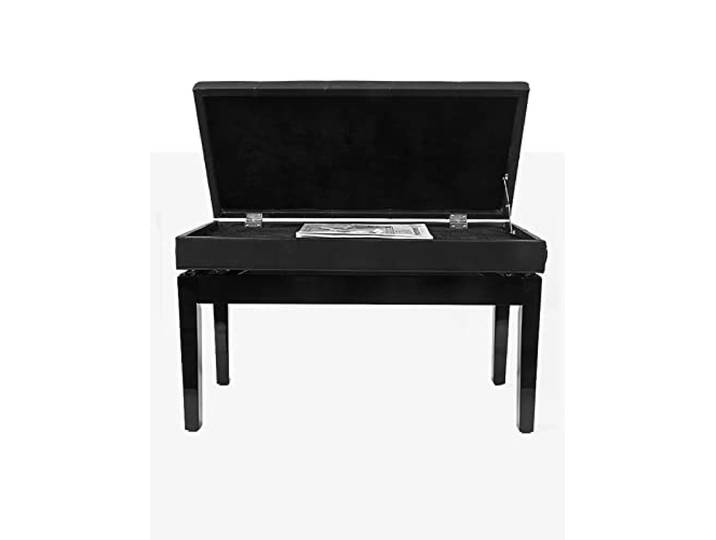 Klavierhocker aus Kunstleder, Duett-Klavierbank, Keyboardhocker, 10 cm, hydraulischer Klavierhocker in Schwarz mit Stauraum, 76 x 39 x 48-58 cm (A)