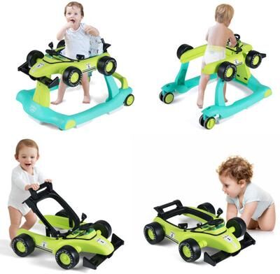 Costway 4-in-1 Foldable Activity Push Walker with Adjustable Height-Green