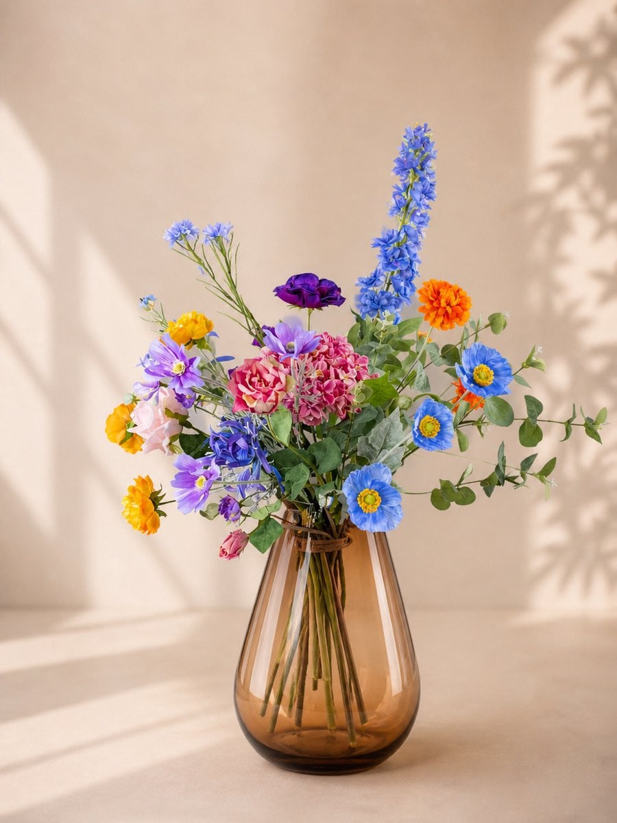 Zijden bloemen boeket Zijden Boeket Kleurenfeest onderhoudsvrij kunstbloemen