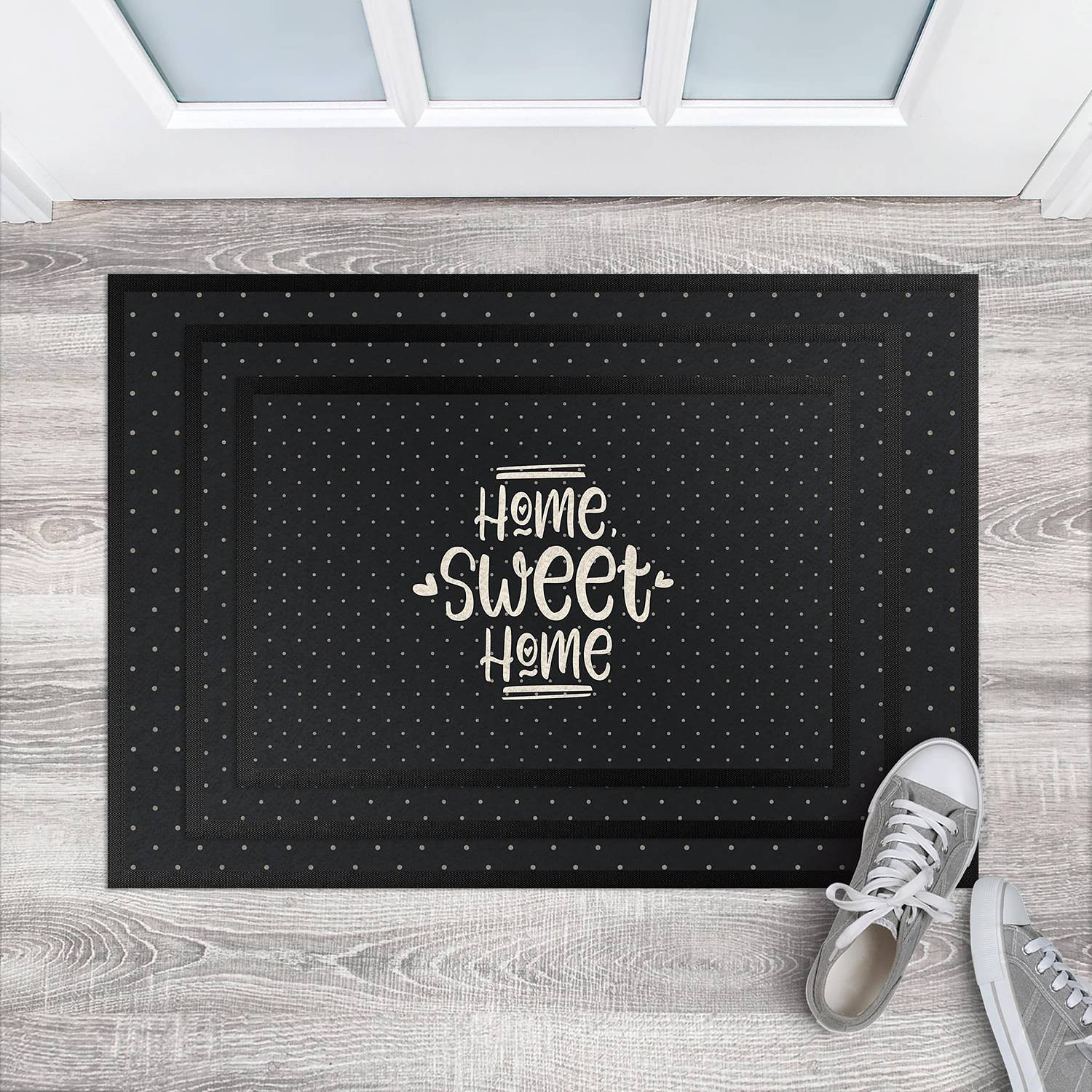 home24 Deurmat Home Sweet Home Polkadots Grijs/Donkergrijs 70 x 50 cm