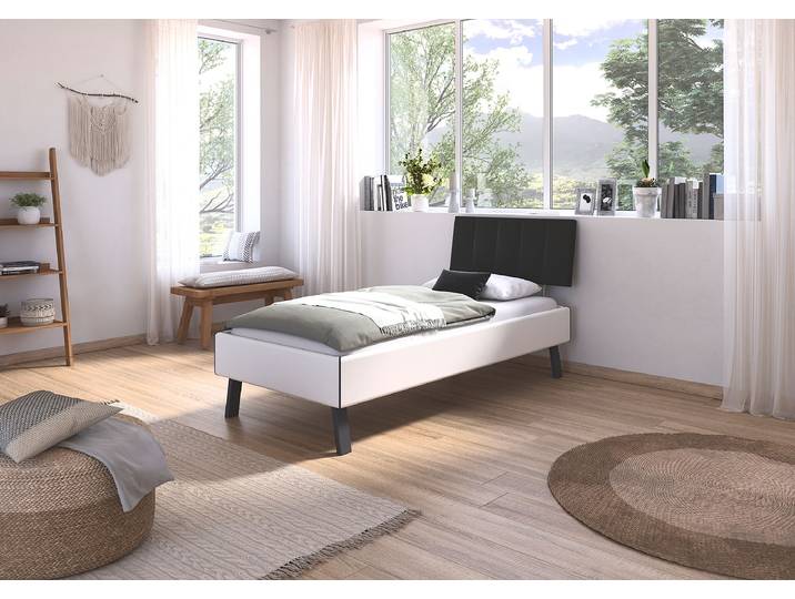 Bettgestell Mavi - Kunstleder 90 x 200cm Kunstleder Weiß/Alpinweiß