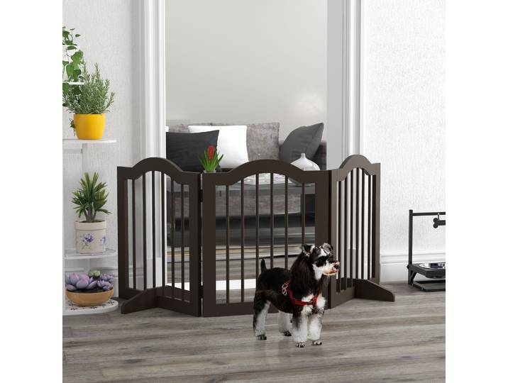 PawHut Barrière Chiens Pliable 3 Panneaux Bois Café