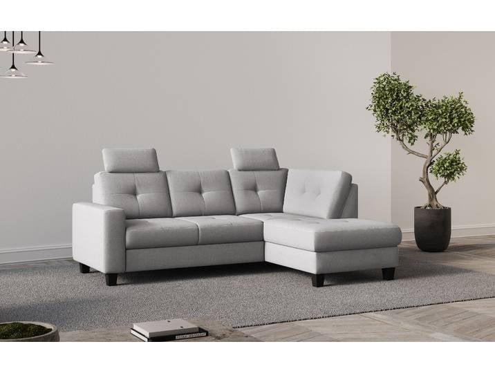 Ecksofa, Hellgrau, 226x170 cm, Flachgewebe LINO, Ottomane Rechts, Modern, Places of Style