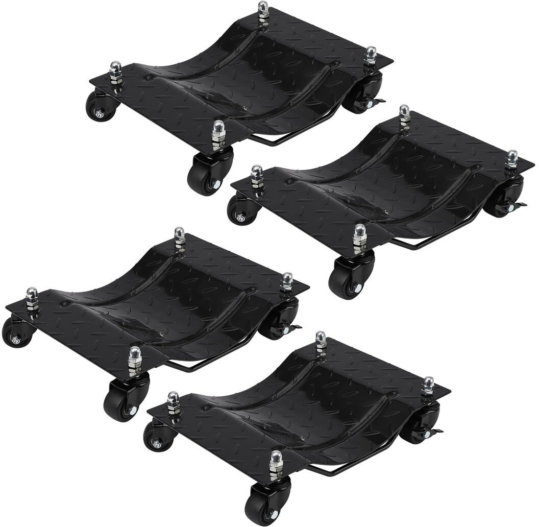 HAUSPROFI Heavy-Duty Vehicle Wheel Dolly Set of 4, 6000 lbs Capacity, 360° Rotating Upgraded Nylon Wheels with Brakes for Cars, Trucks, Trailers, Motorcycles, B Black
