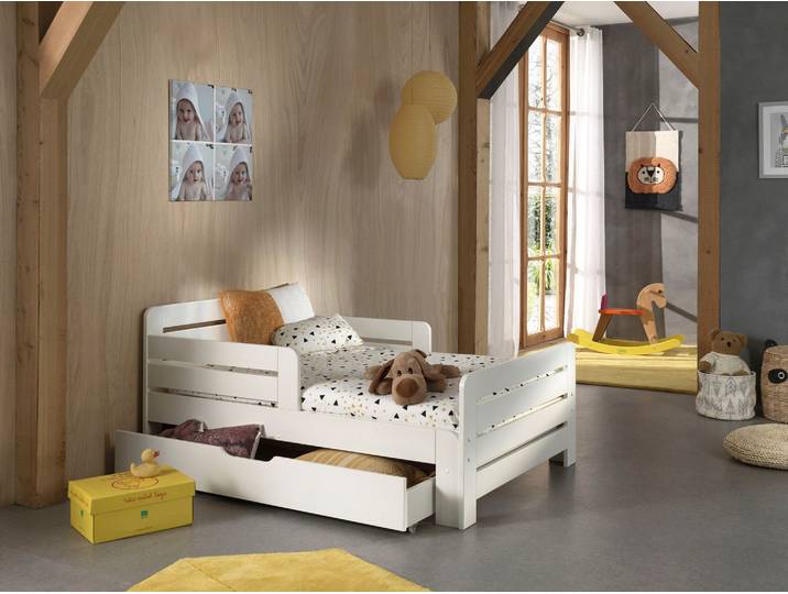 Einzelbett VIPACK, weiss (weiß), B:95cm H:60cm L:205cm, Bezugsstoff: 59% Polyester, 41% Polypropylen, Betten, Einzelbett, Kinderbett, Länge 140 bzw. 160 und 200 cm, in Weiss oder Grau lackiert