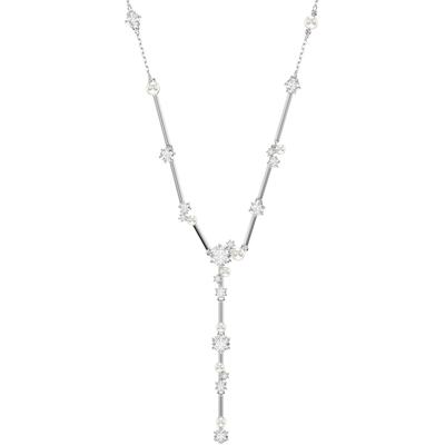 Y-Kette SWAROVSKI "Schmuck Geschenk Constella Y-Halskette", silber (metallfarben, kristallweiß, weiß), Halsketten, Damen, Metall Perlen, L: 48 B: 6mm, Metall, Perlen, mit Swarovski Zirkonia (synth.) - mit Swarovski Perle, B:6mm