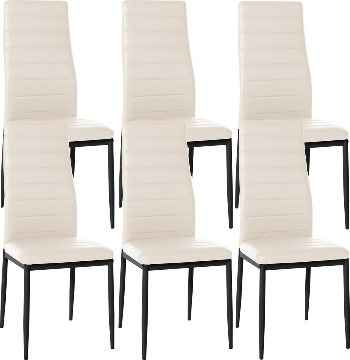 CLP Mayfair Set van 6 eetkamerstoelen - Zonder armleuning - Fauteuil - Metalen onderstel - Kunstleer - Creme