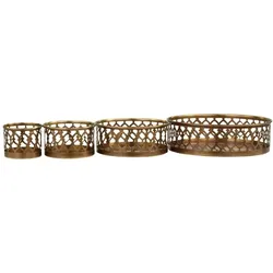Chic Antique Kerzentablett mit Dekor 4er-Set, H4,5/D15,5 cm, antik messing